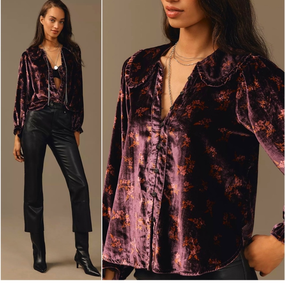 NWT Pilcro Purple Velvet Floral Blouse